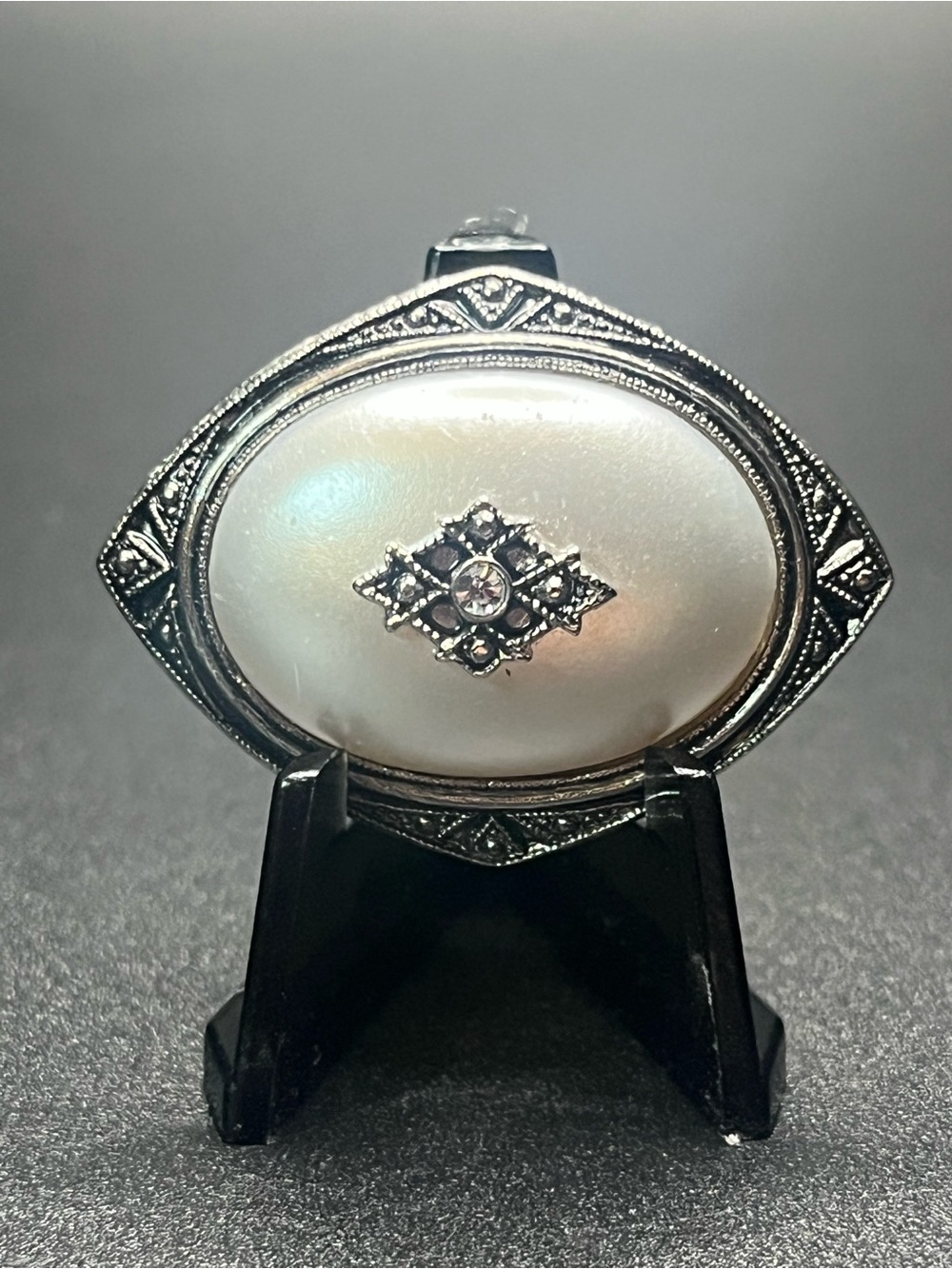 Vintage Avon Faux Mother of Pearl Rhinestone Brooch Pendant
